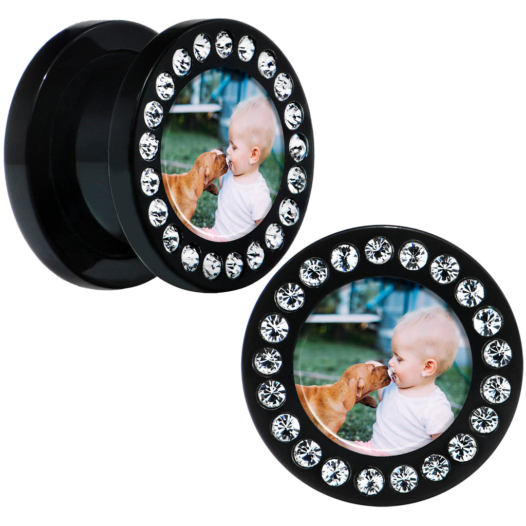 BodyCandy Black Acrylic Custom Photo Gem Screw Fit Plug - buy 2 for a pair — feature highlight