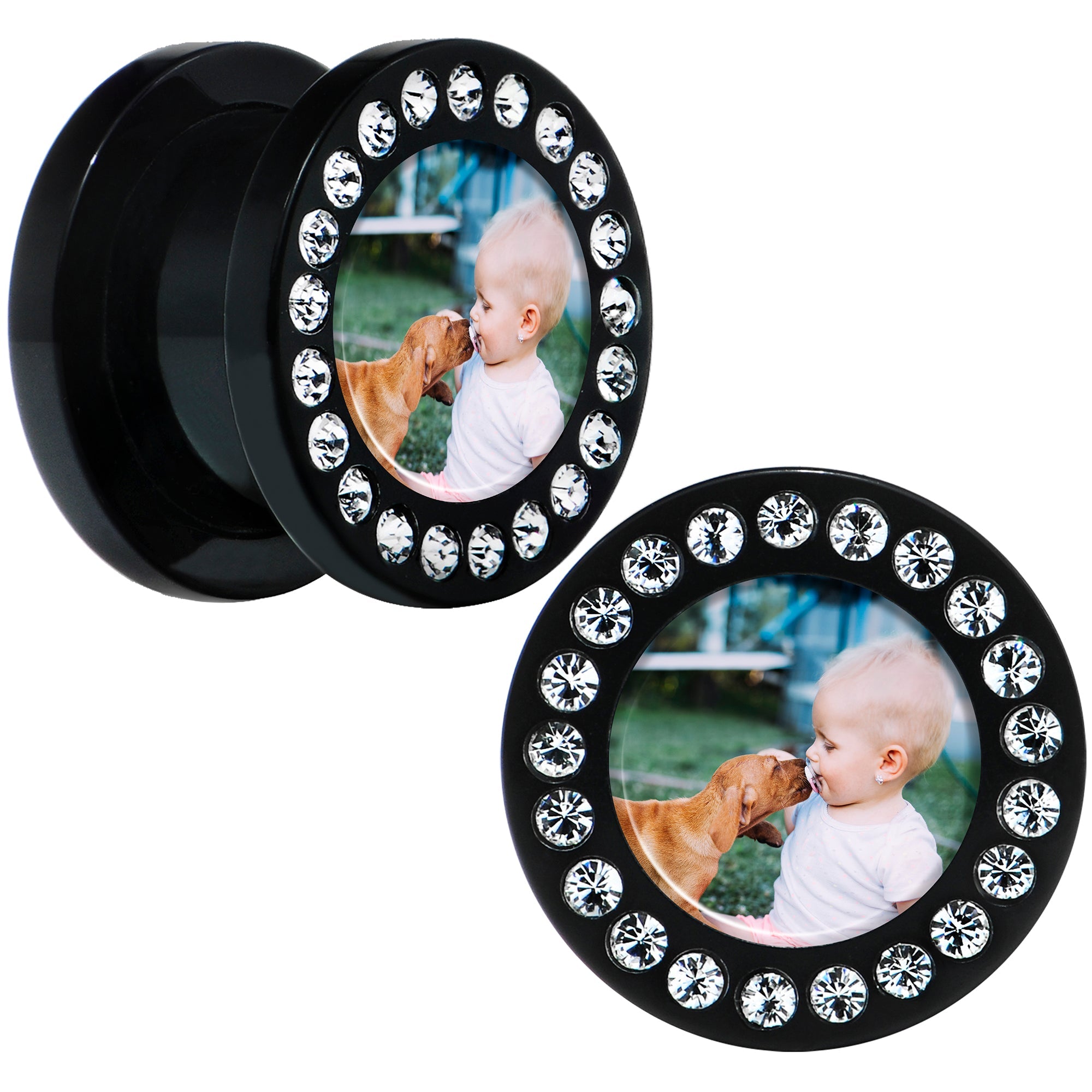 BodyCandy Black Acrylic Custom Photo Gem Screw Fit Plug - buy 2 for a pair — feature highlight
