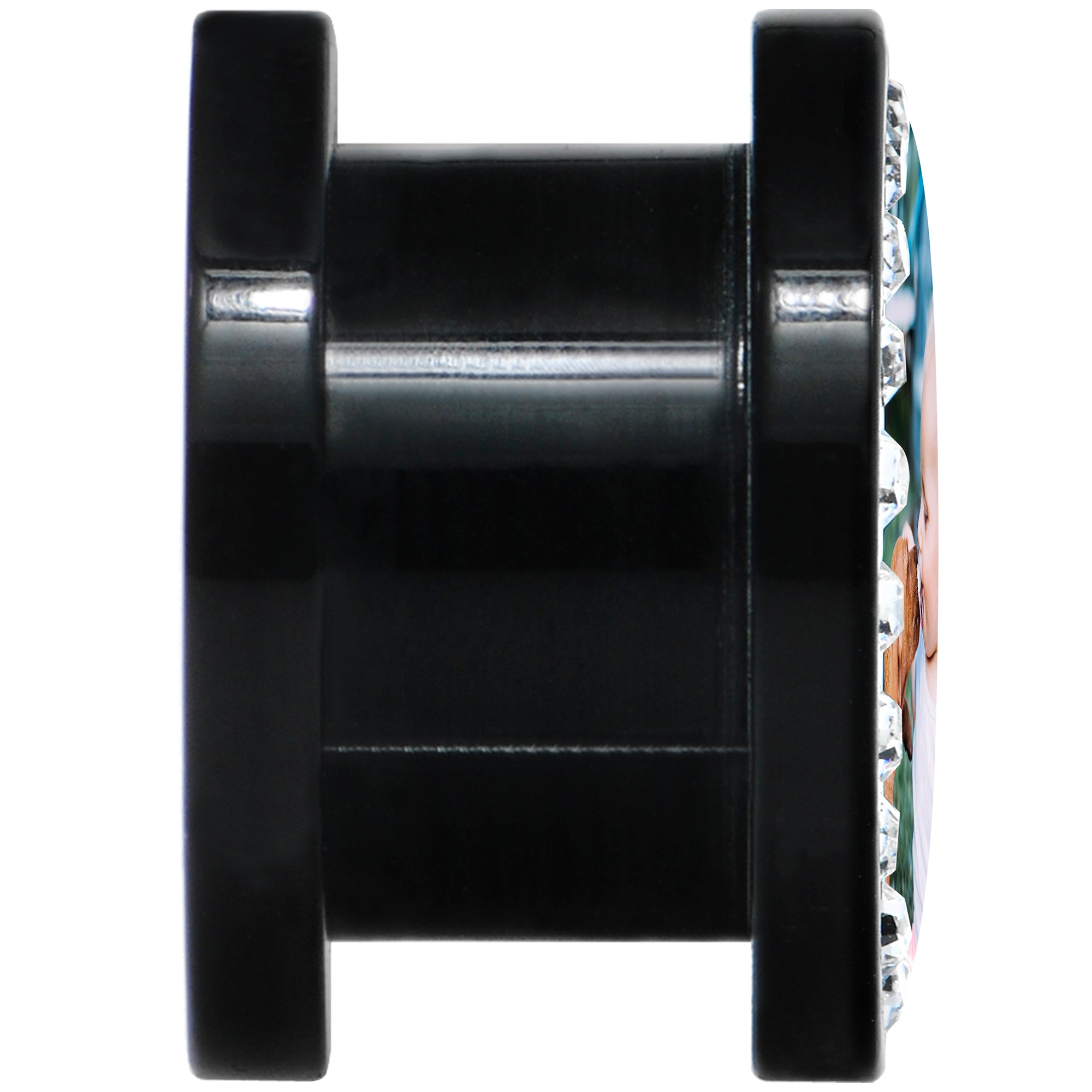 BodyCandy Black Acrylic Custom Photo Gem Screw Fit Plug - buy 2 for a pair — side view