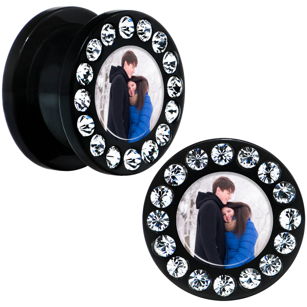 BodyCandy Black Acrylic Custom Photo Gem Screw Fit Plug - buy 2 for a pair — product on model