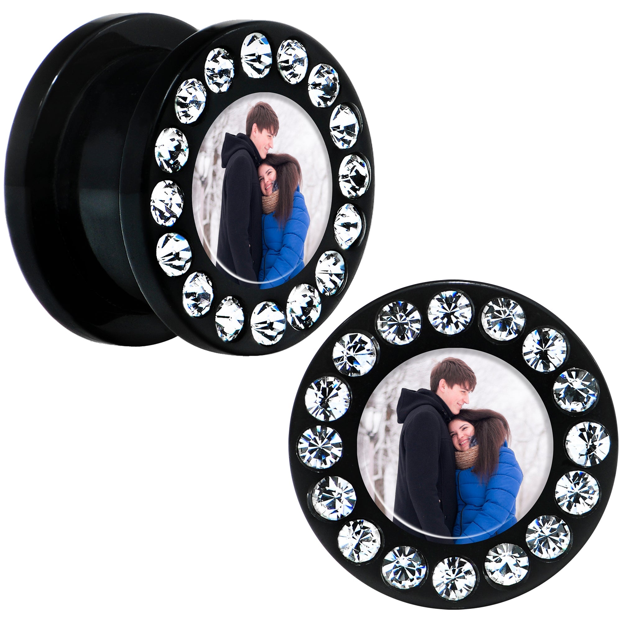 BodyCandy Black Acrylic Custom Photo Gem Screw Fit Plug - buy 2 for a pair — product on model
