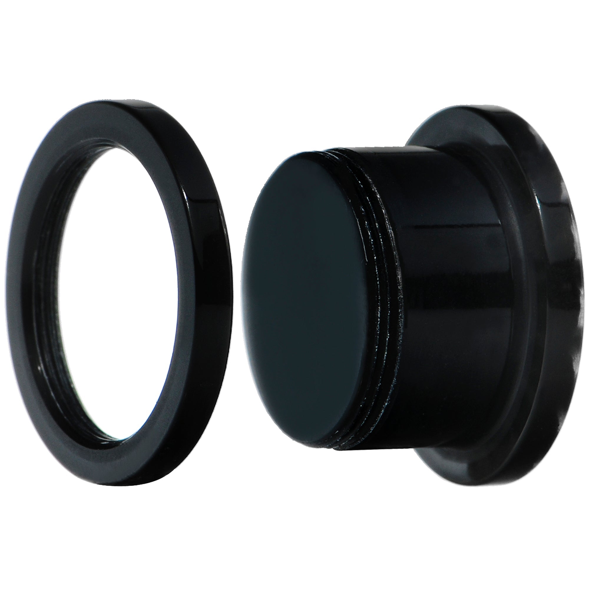 BodyCandy Black Acrylic Custom Photo Gem Screw Fit Plug - buy 2 for a pair — back view