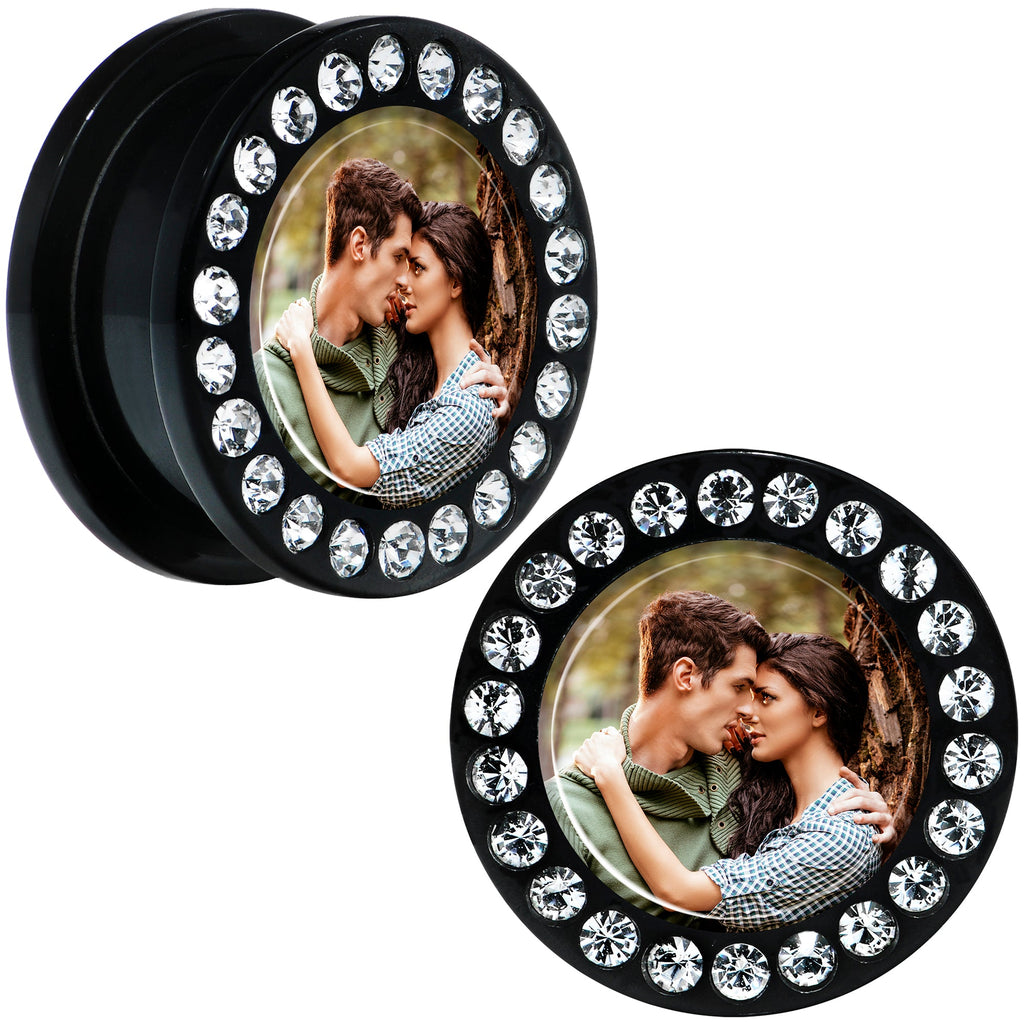 BodyCandy Black Acrylic Custom Photo Gem Screw Fit Plug - buy 2 for a pair — main product shot