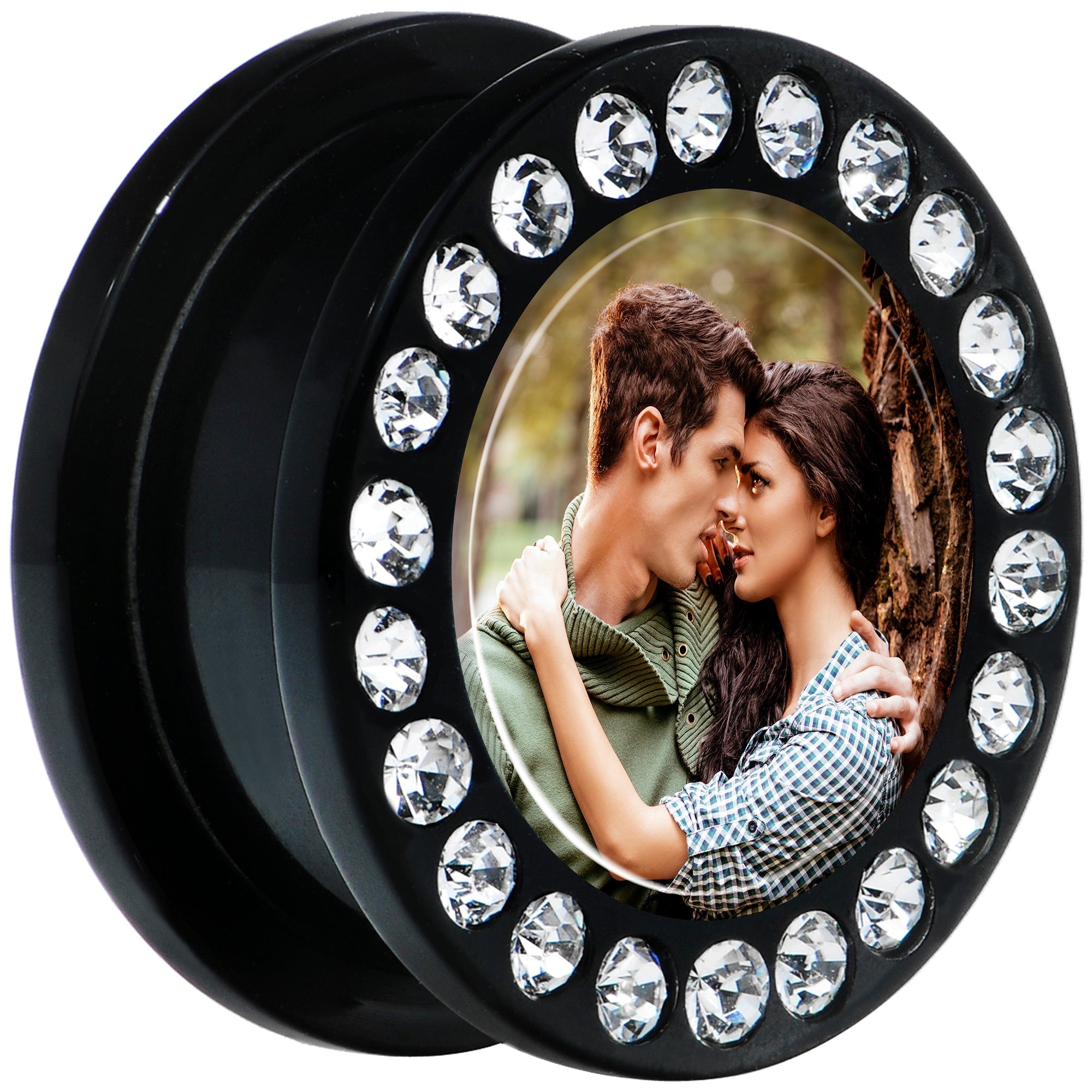 BodyCandy Black Acrylic Custom Photo Gem Screw Fit Plug - buy 2 for a pair — fabric or material detail