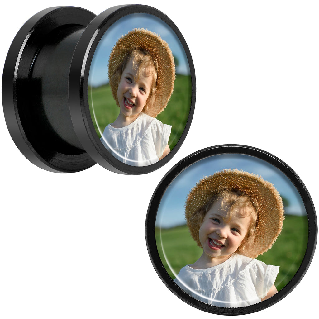 BodyCandy Anodized Black Titanium Custom Photo Screw Fit Plug - buy 2 for a pair — detail close-up