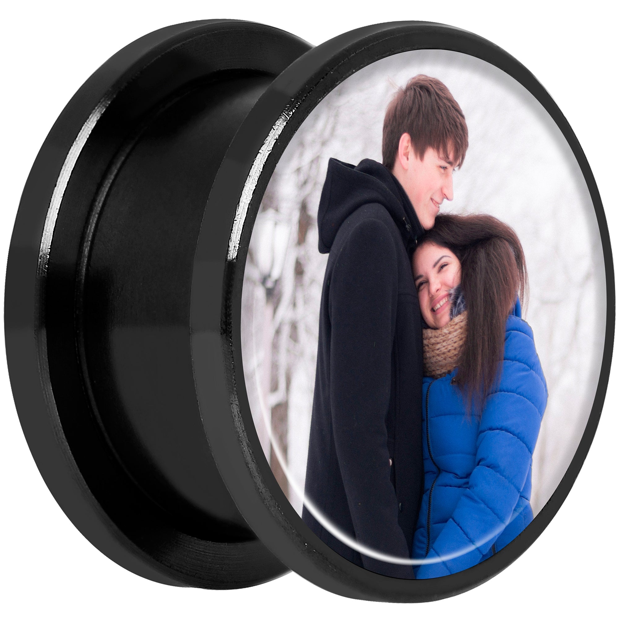 BodyCandy Anodized Black Titanium Custom Photo Screw Fit Plug - buy 2 for a pair — in-use photo