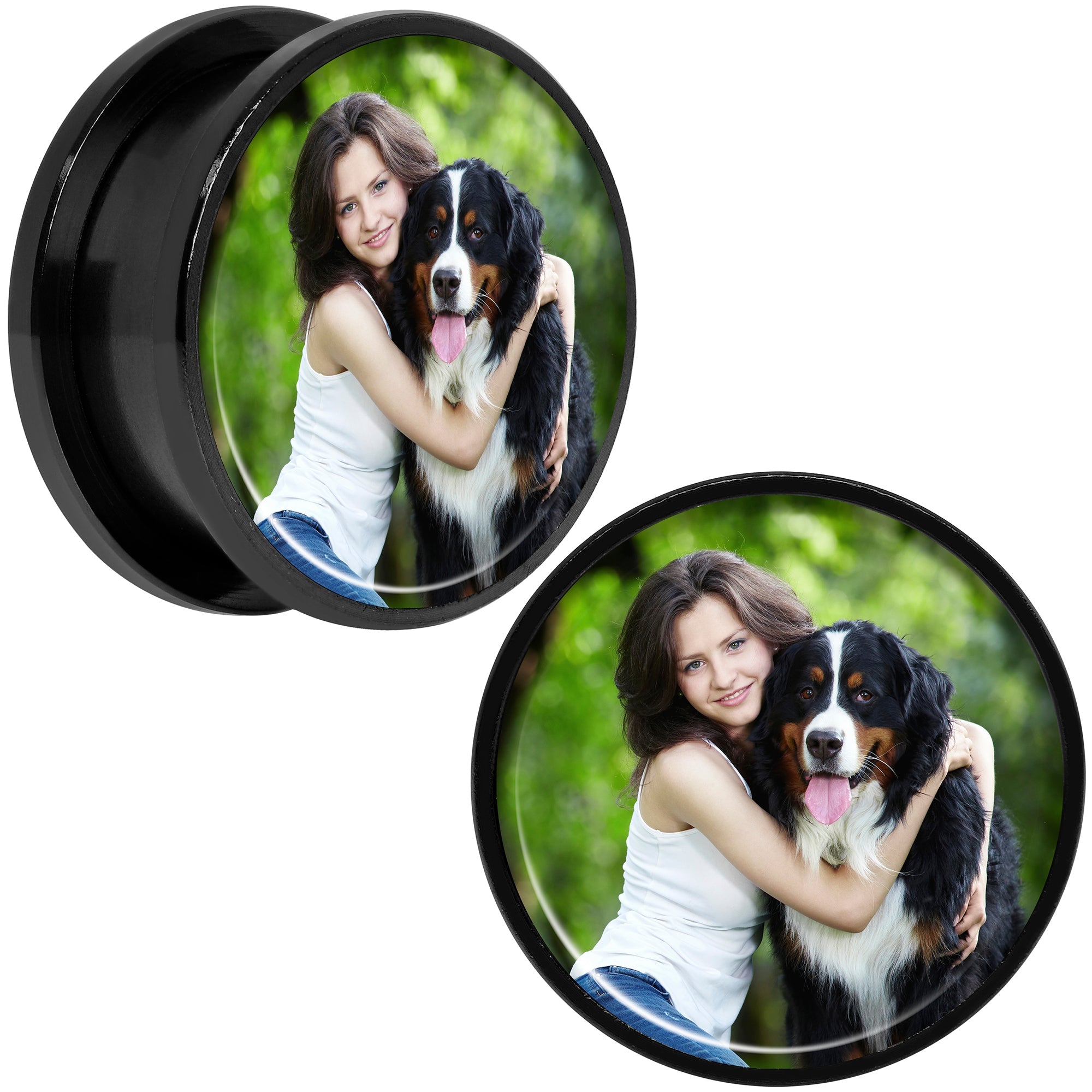 BodyCandy Anodized Black Titanium Custom Photo Screw Fit Plug - buy 2 for a pair — flat-lay composition