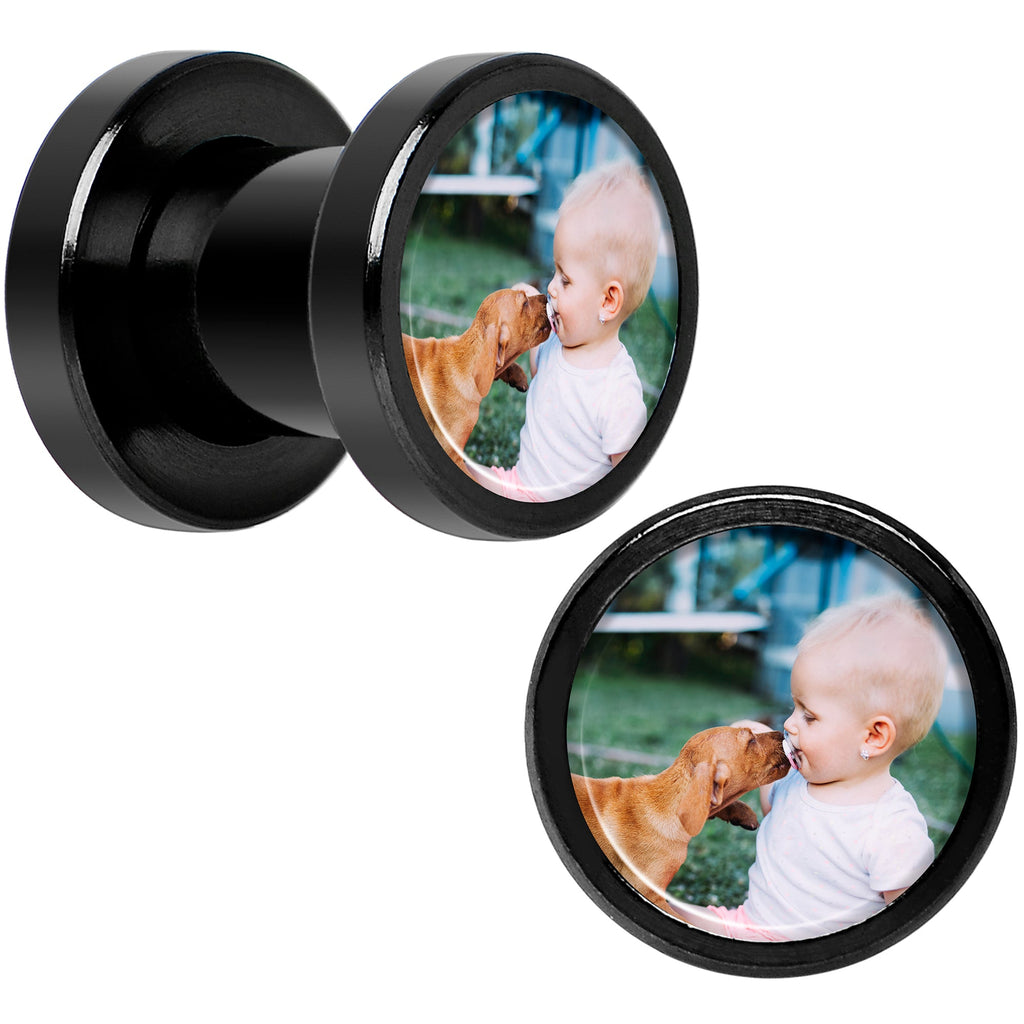 BodyCandy Anodized Black Titanium Custom Photo Screw Fit Plug - buy 2 for a pair — comparison shot