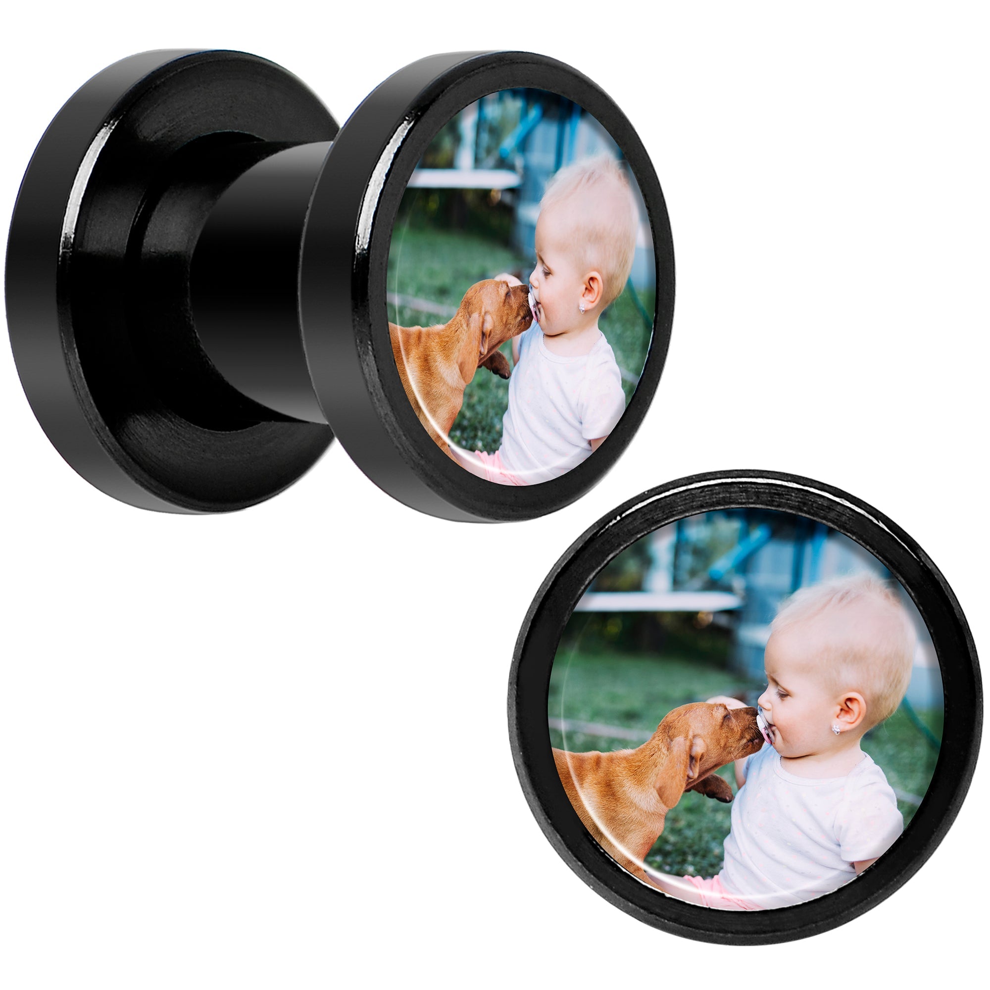BodyCandy Anodized Black Titanium Custom Photo Screw Fit Plug - buy 2 for a pair — comparison shot