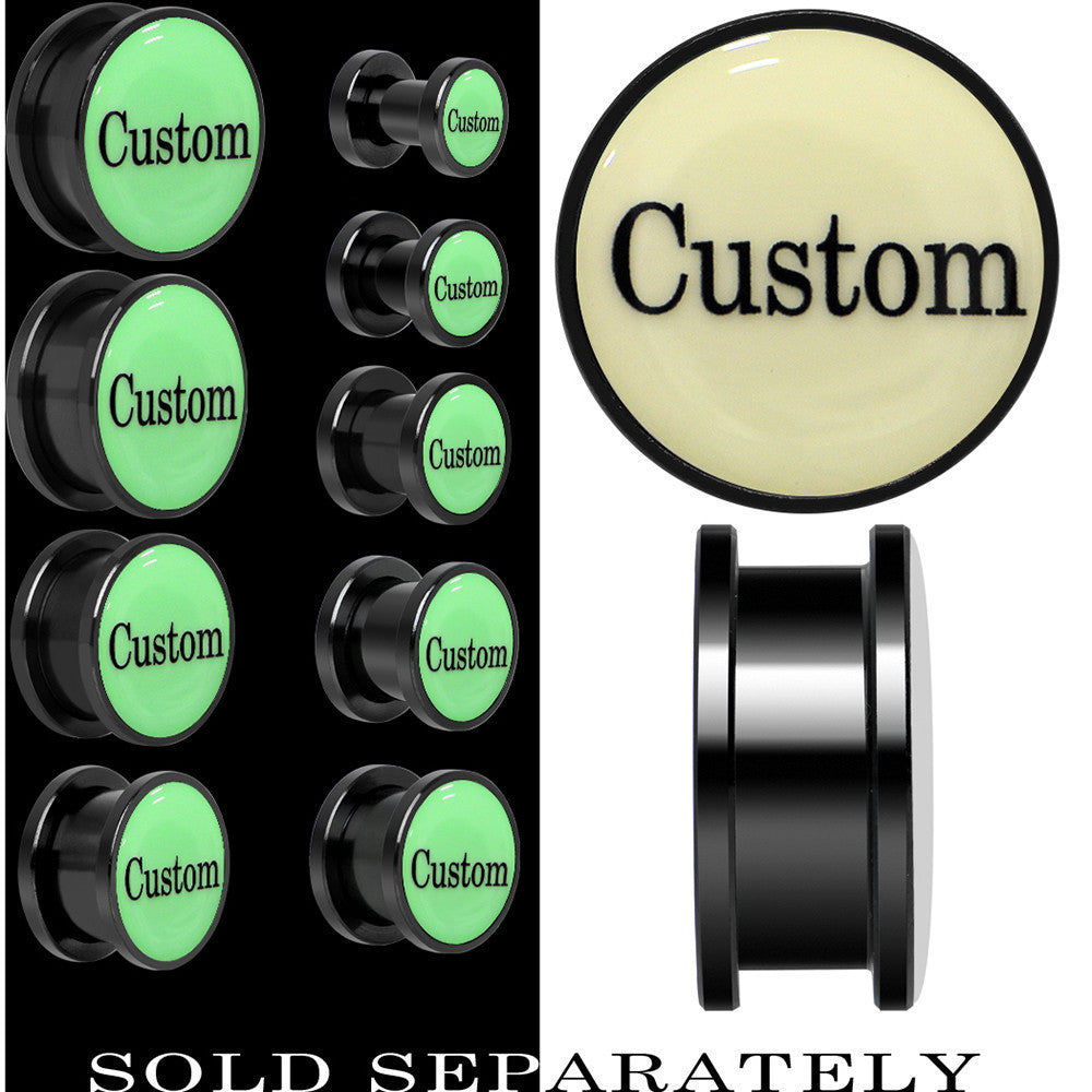 BodyCandy Custom Personalized Glow in the Dark Screw Fit Plug in Anodized Black Titanium - buy 2 for a pair — main product sh