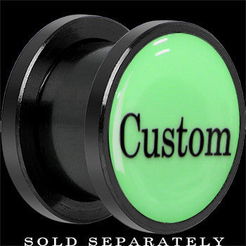 BodyCandy Custom Personalized Glow in the Dark Screw Fit Plug in Anodized Black Titanium - buy 2 for a pair — detail close-up