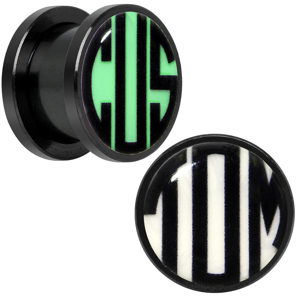 BodyCandy Black Glow in the Dark Custom Initial Screw Fit Plug Set - buy 2 for a pair — main product shot