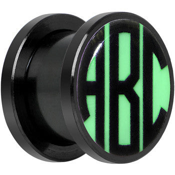 BodyCandy Black Glow in the Dark Custom Initial Screw Fit Plug Set - buy 2 for a pair — detail close-up