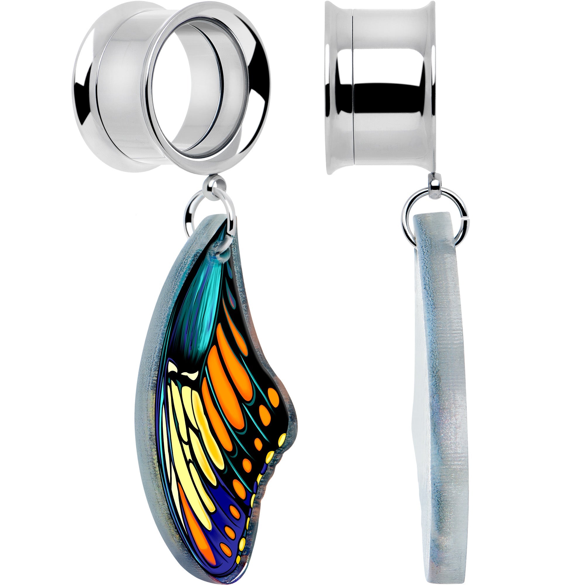 BodyCandy Wing of Butterfly Tunnels Dangle Plug Set by Onyx O — detail close-up