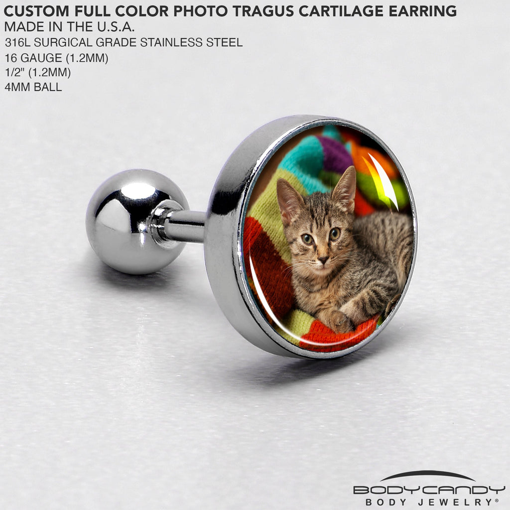 BodyCandy Custom Full Color Photo Tragus Cartilage Earring — back view