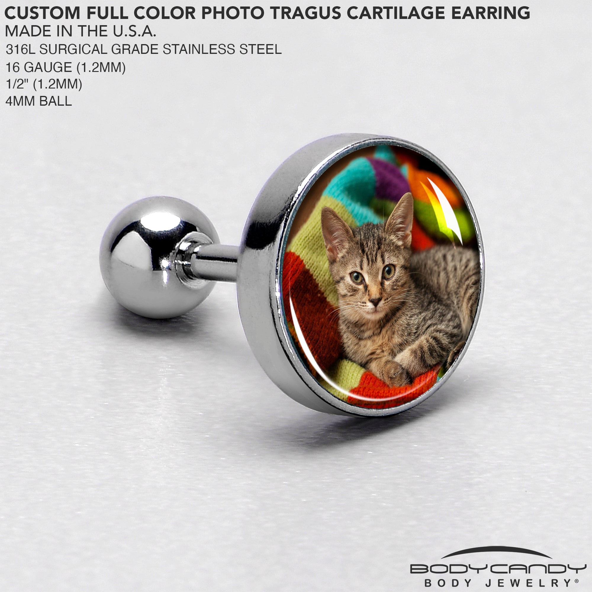 BodyCandy Custom Full Color Photo Tragus Cartilage Earring — back view