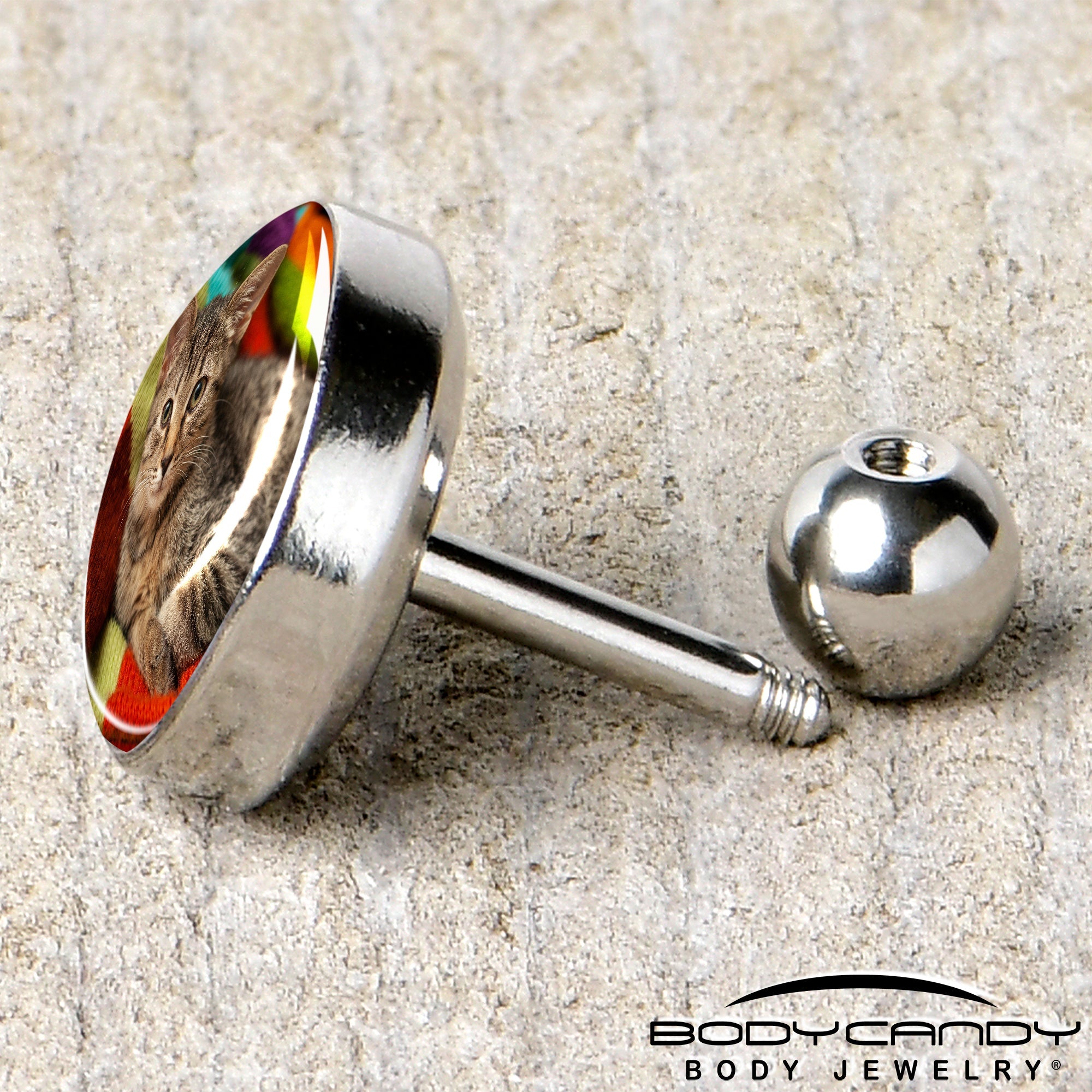 BodyCandy Custom Full Color Photo Tragus Cartilage Earring — in-use photo