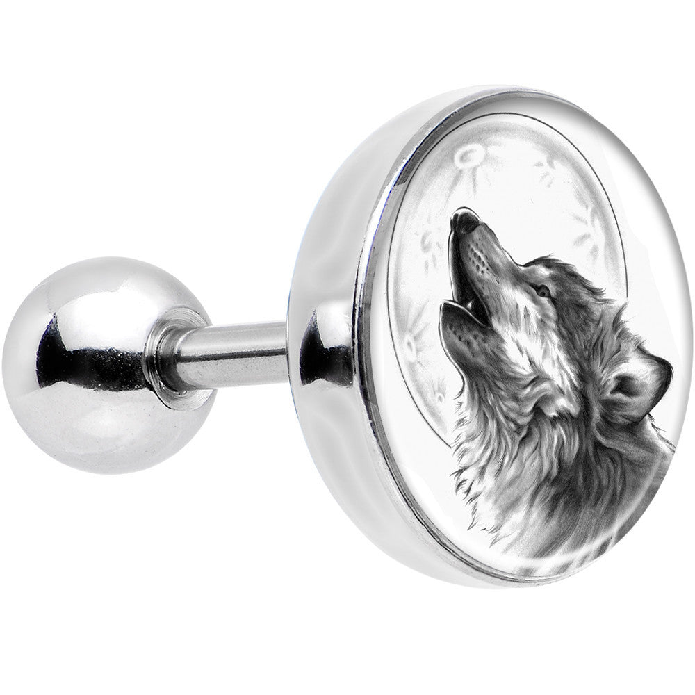 BodyCandy 16G Black and White Howling Wolf Tragus Cartilage Earring — main product shot