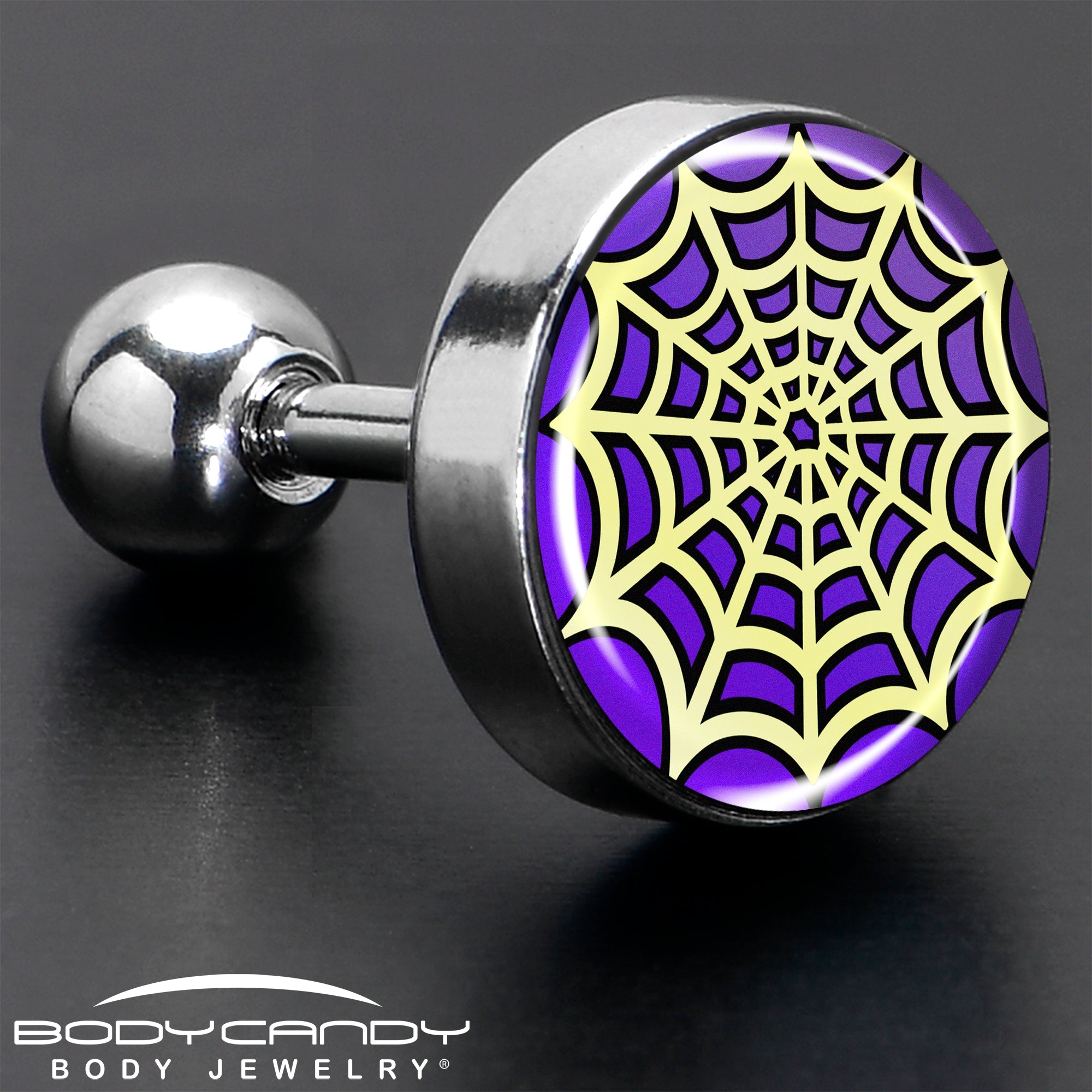 BodyCandy 16G 1/4 Two Tone Spider Web Tragus Cartilage Earring by Onyx O — in-use photo