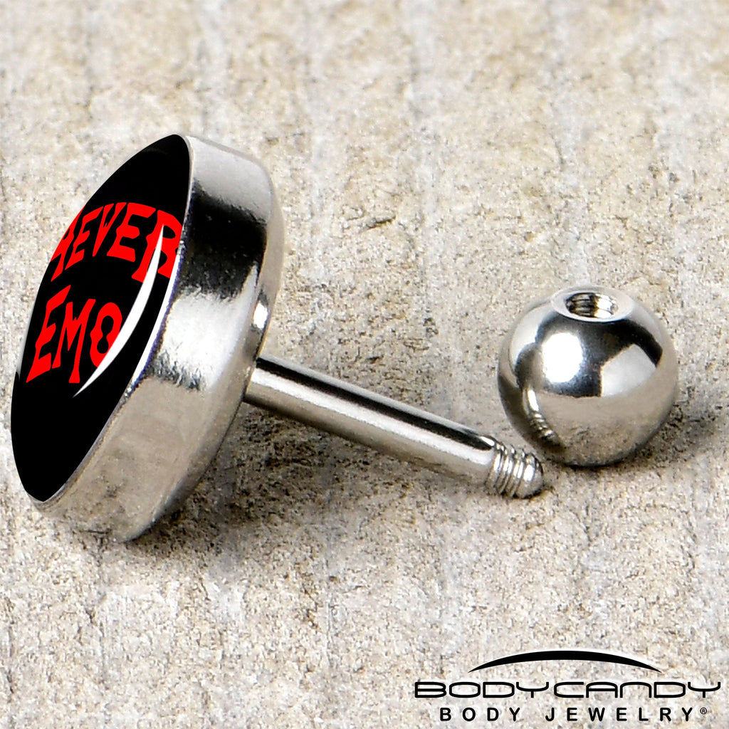 BodyCandy 16G 1/4 Black Red 4 Ever Emo Tragus Cartilage Earring by Onyx O — back view