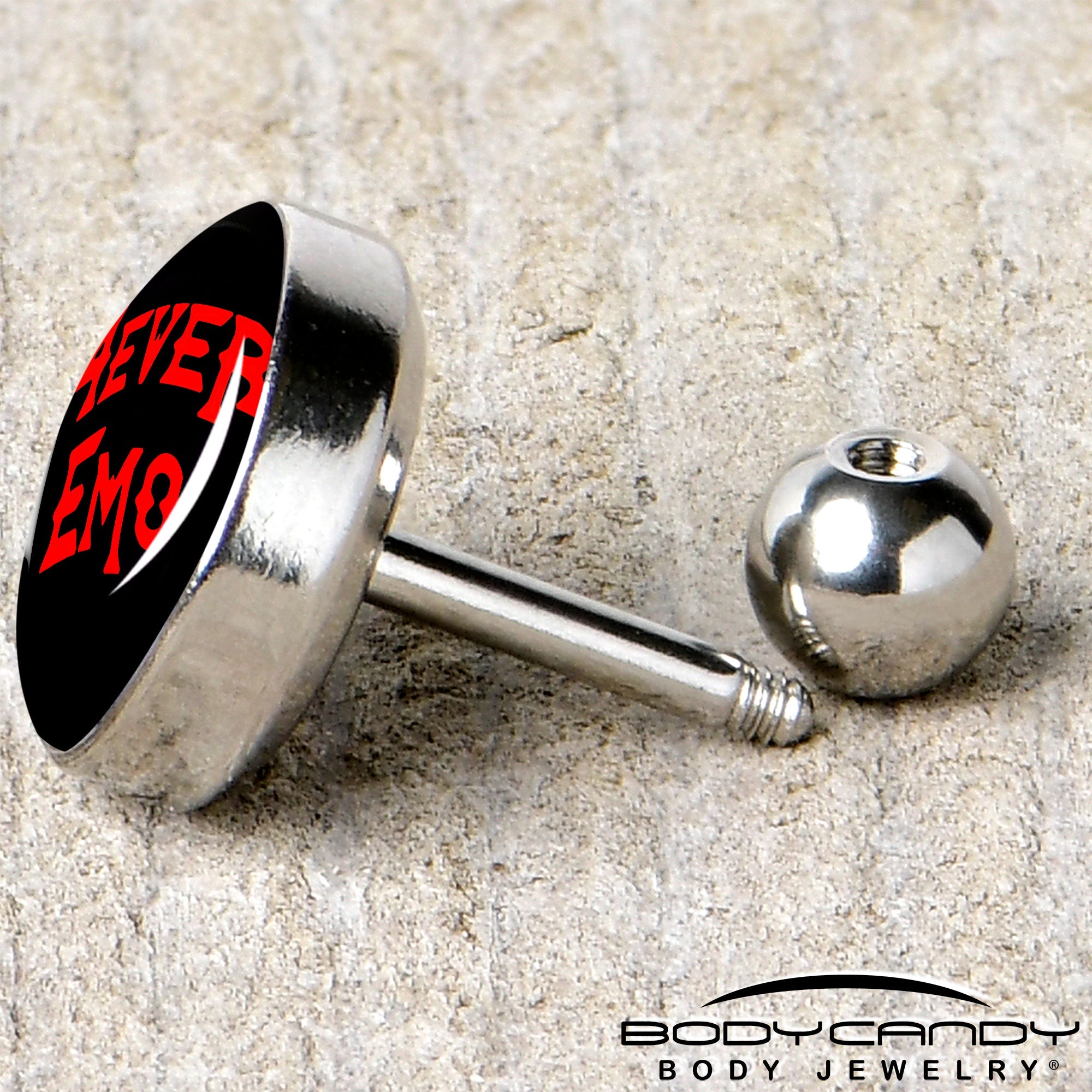 BodyCandy 16G 1/4 Black Red 4 Ever Emo Tragus Cartilage Earring by Onyx O — back view