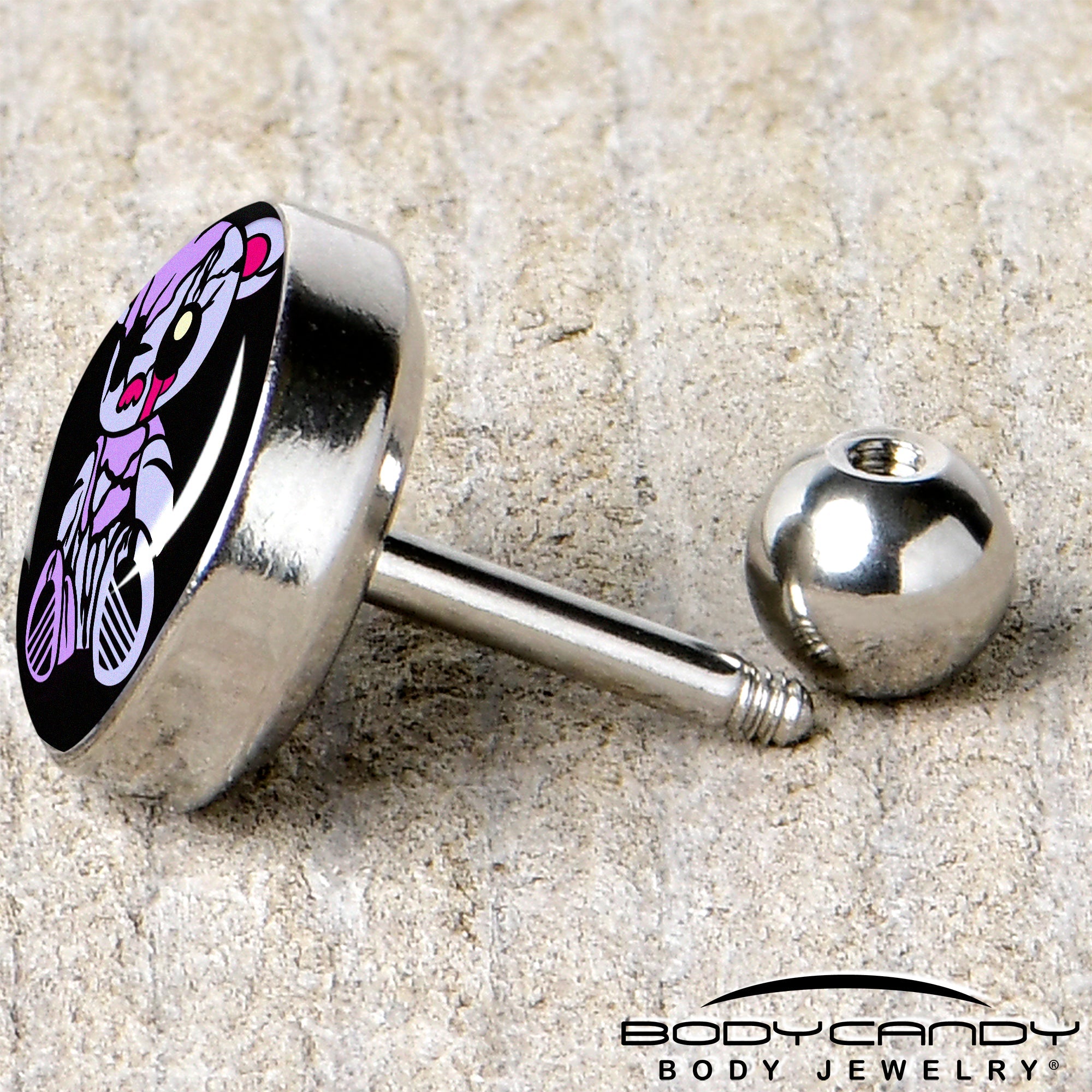 BodyCandy 16G 1/4 Attitude Teddy Bear Tragus Cartilage Earring by Onyx O — back view