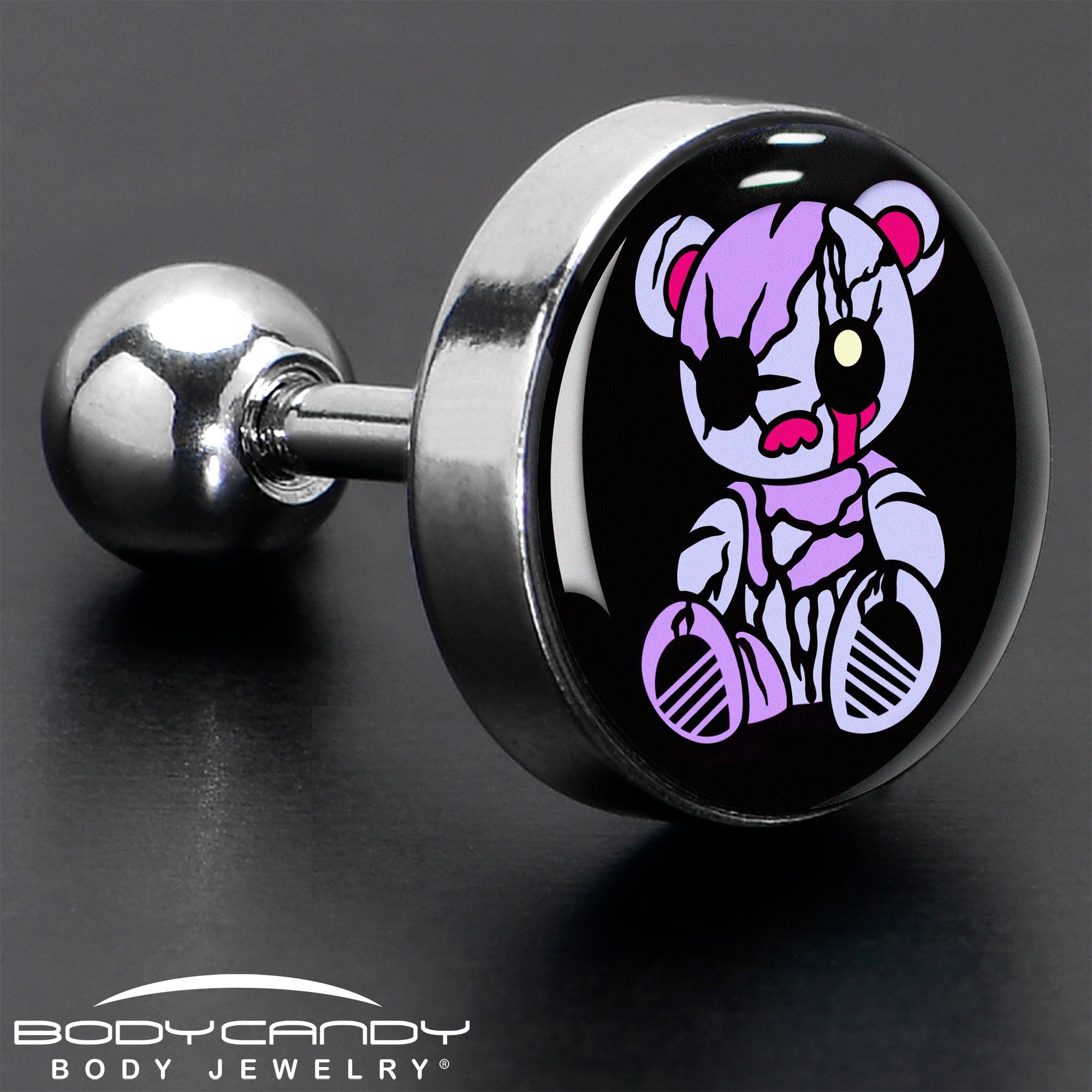 BodyCandy 16G 1/4 Attitude Teddy Bear Tragus Cartilage Earring by Onyx O — in-use photo