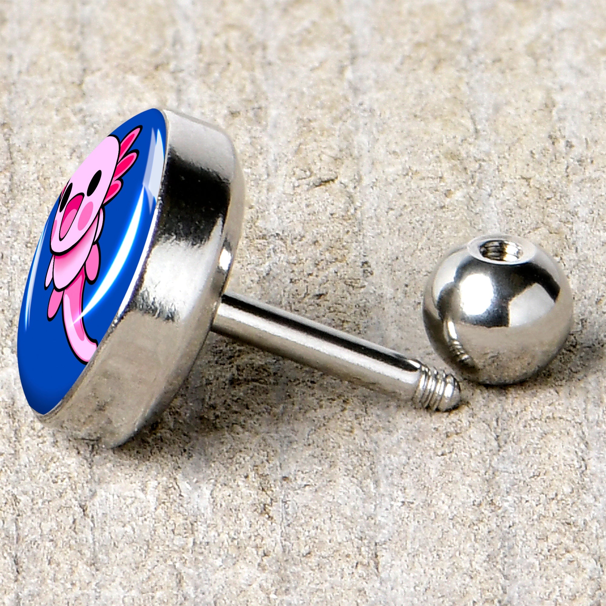 BodyCandy 16G 1/4 Adorable Axolotl Cartilage Tragus Earring by Onyx O — back view
