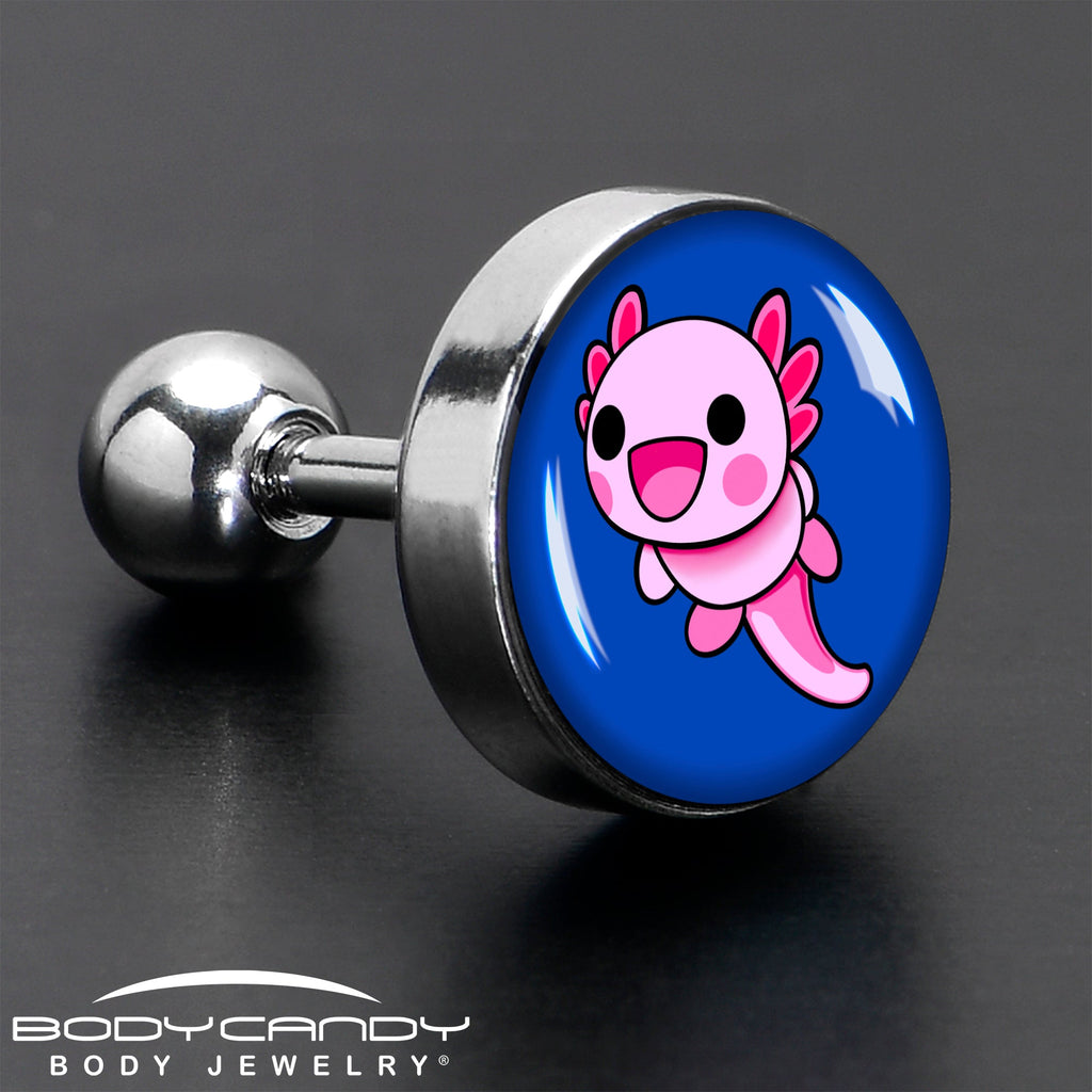 BodyCandy 16G 1/4 Adorable Axolotl Cartilage Tragus Earring by Onyx O — in-use photo