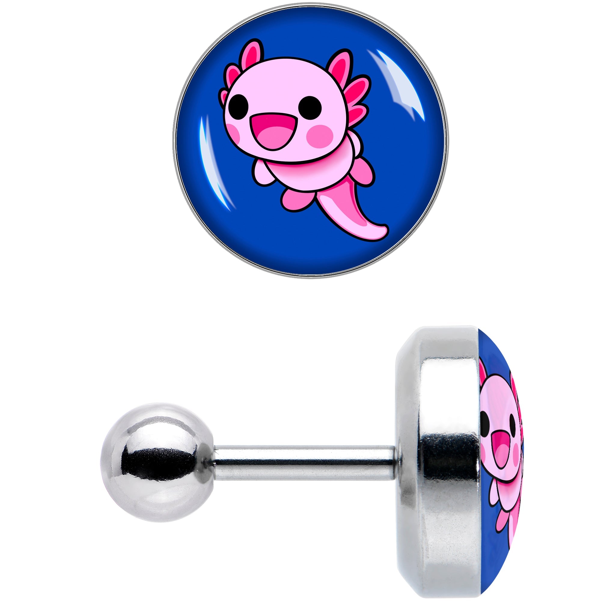 BodyCandy 16G 1/4 Adorable Axolotl Cartilage Tragus Earring by Onyx O — size reference