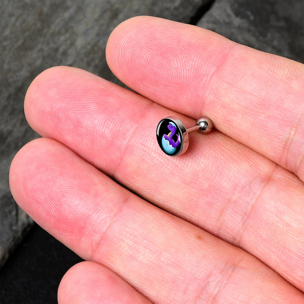 BodyCandy 16G 1/4 Baby Dinosaur Cartilage Tragus Earring by Onyx O — detail close-up