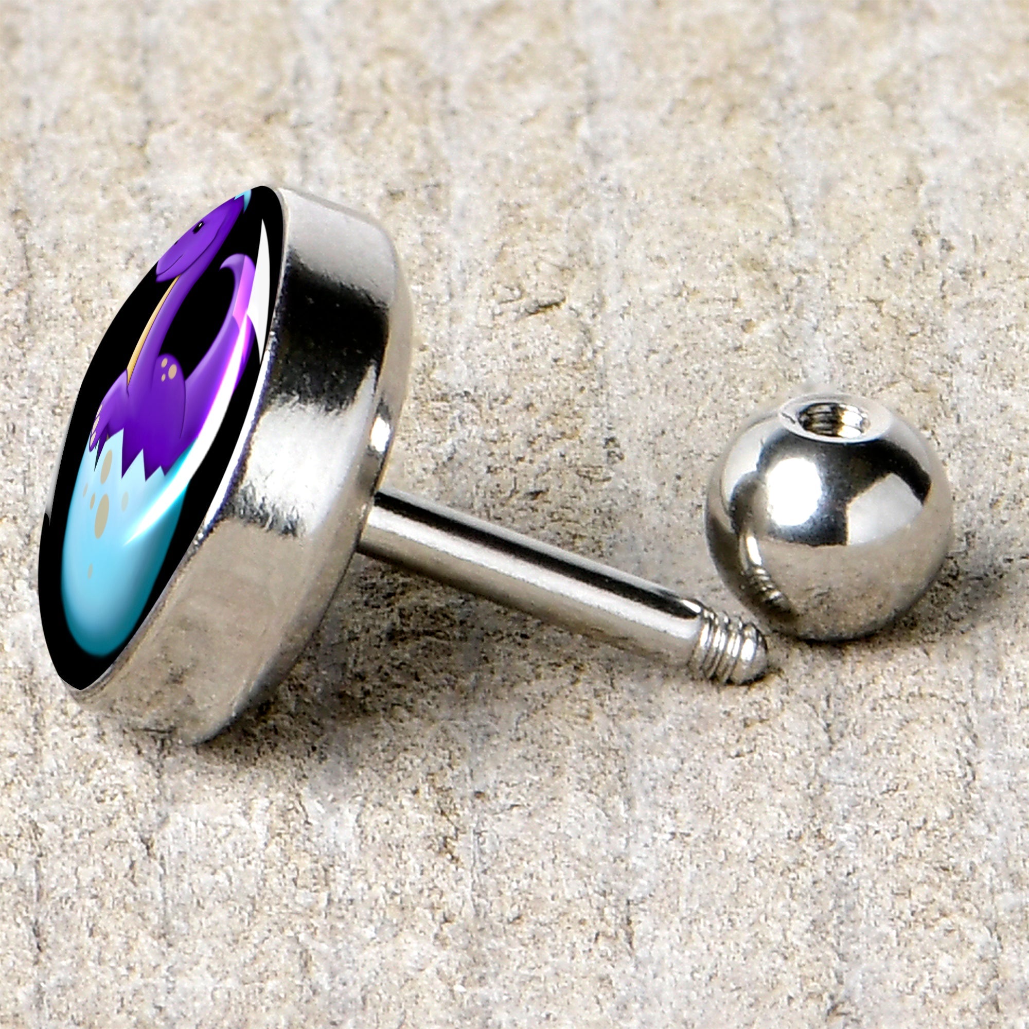 BodyCandy 16G 1/4 Baby Dinosaur Cartilage Tragus Earring by Onyx O — back view