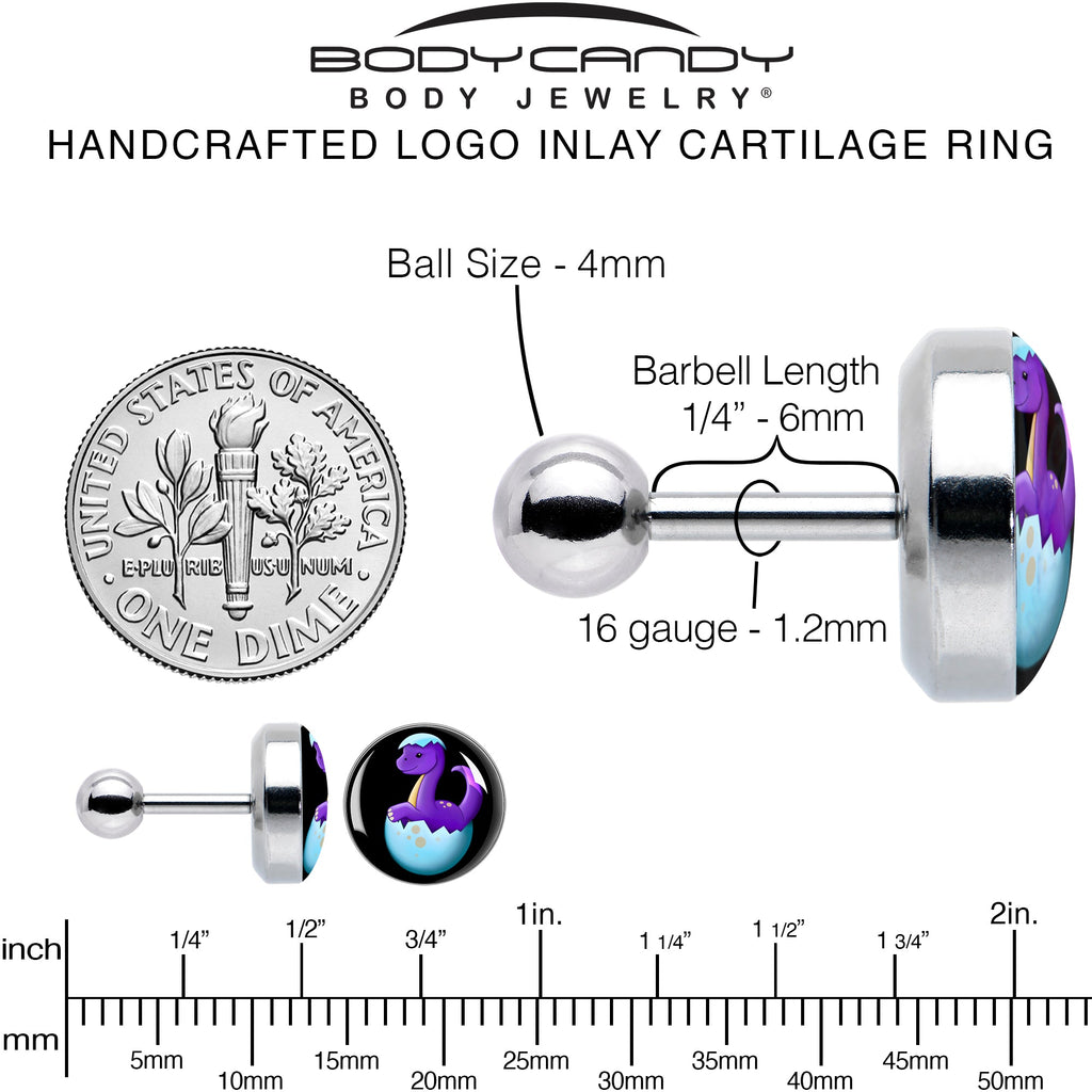 BodyCandy 16G 1/4 Baby Dinosaur Cartilage Tragus Earring by Onyx O — alternative angle