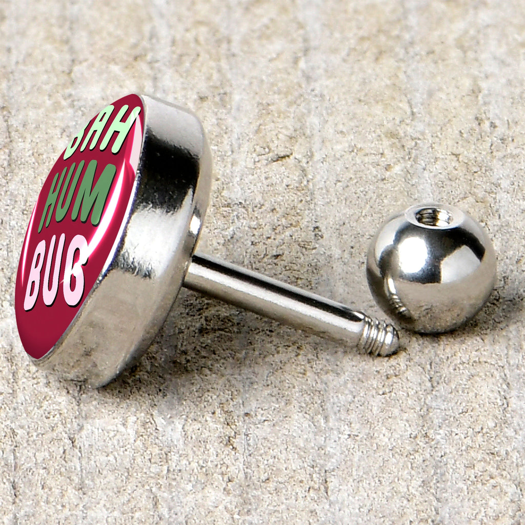 BodyCandy 16G 1/4 Bah Humbug Holiday Grouch Tragus Cartilage Earring by Onyx O — back view