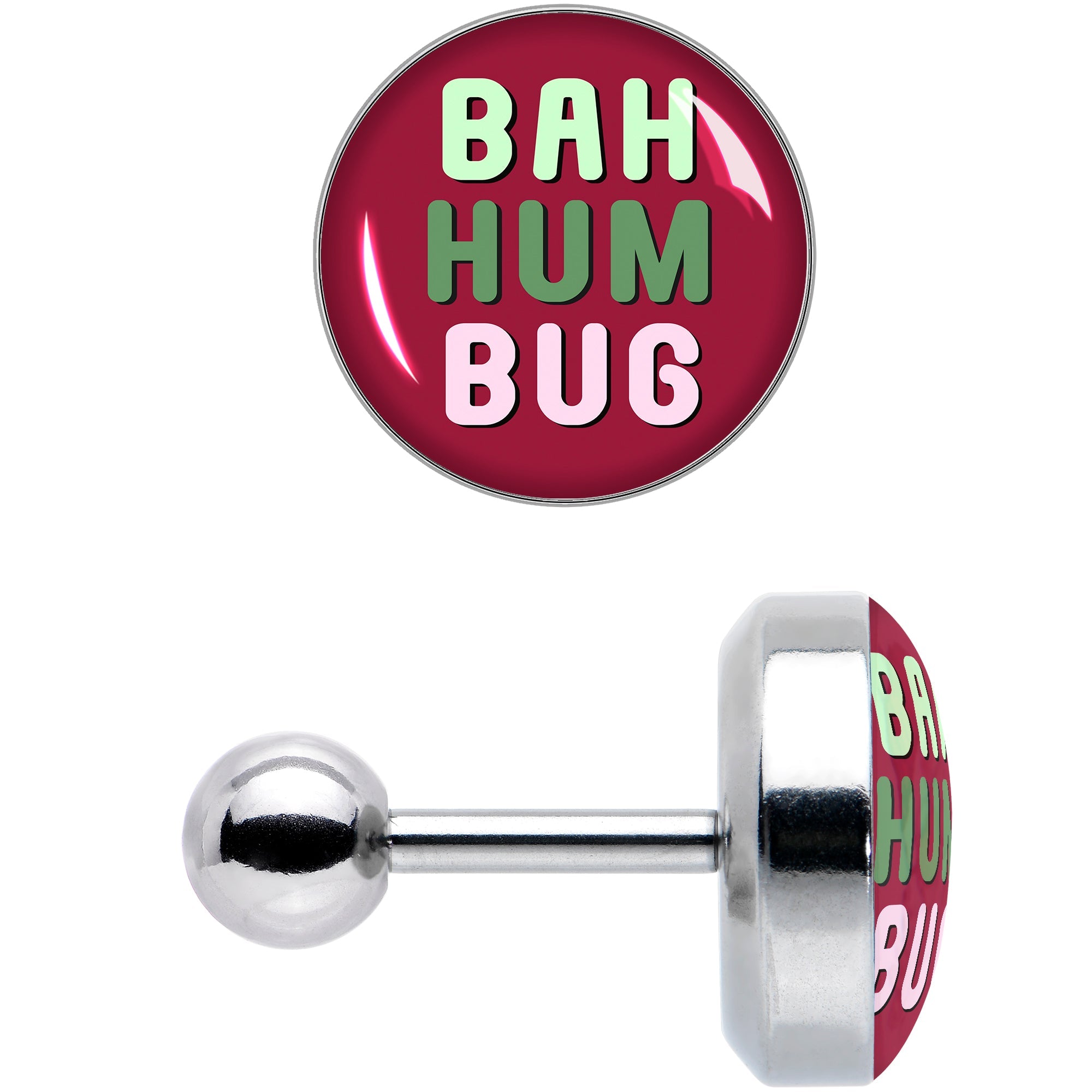BodyCandy 16G 1/4 Bah Humbug Holiday Grouch Tragus Cartilage Earring by Onyx O — size reference