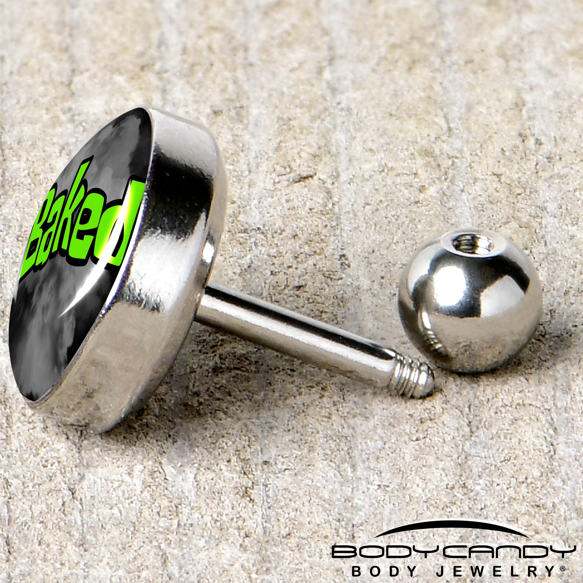 BodyCandy 16G 1/4 Logo Baked Stoner Tragus Cartilage Earring by Onyx O — back view