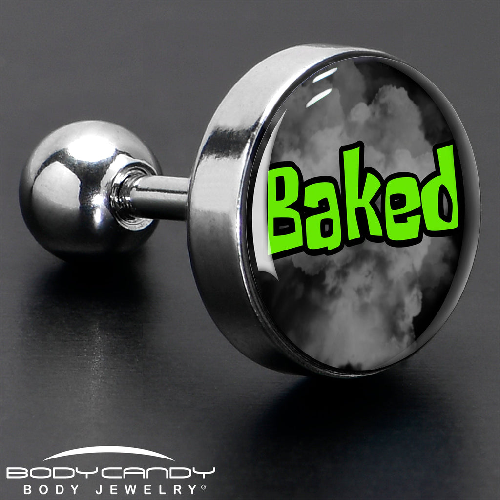 BodyCandy 16G 1/4 Logo Baked Stoner Tragus Cartilage Earring by Onyx O — in-use photo