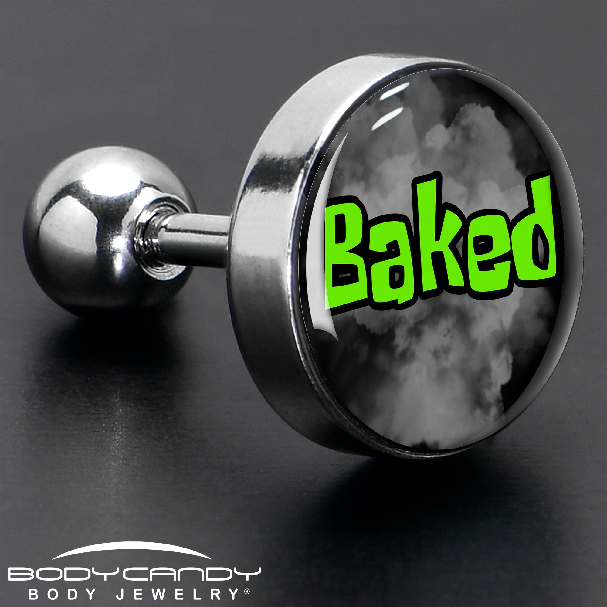 BodyCandy 16G 1/4 Logo Baked Stoner Tragus Cartilage Earring by Onyx O — in-use photo