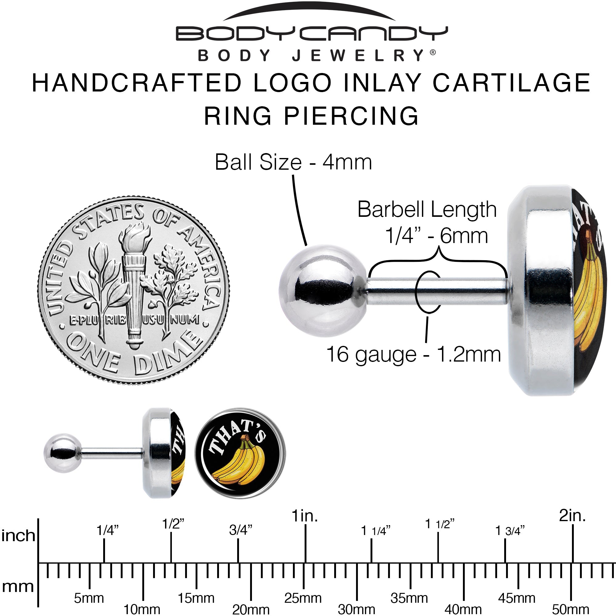 BodyCandy That is Bananas Tragus Cartilage Earring by Onyx O — alternative angle