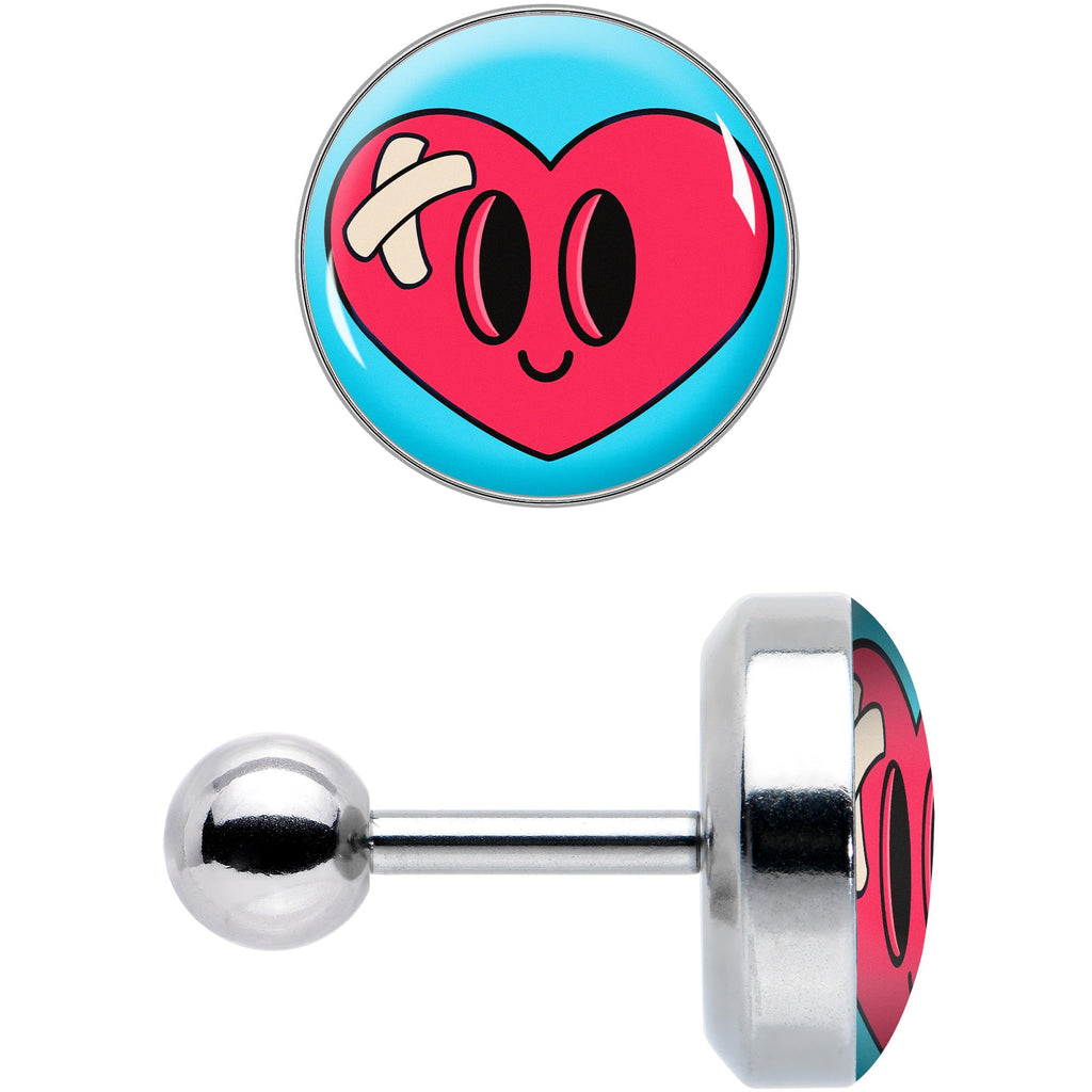 BodyCandy 16G 1/4 Heartbreak Bandaged Heart Cartilage Tragus Earring by Onyx O — detail close-up