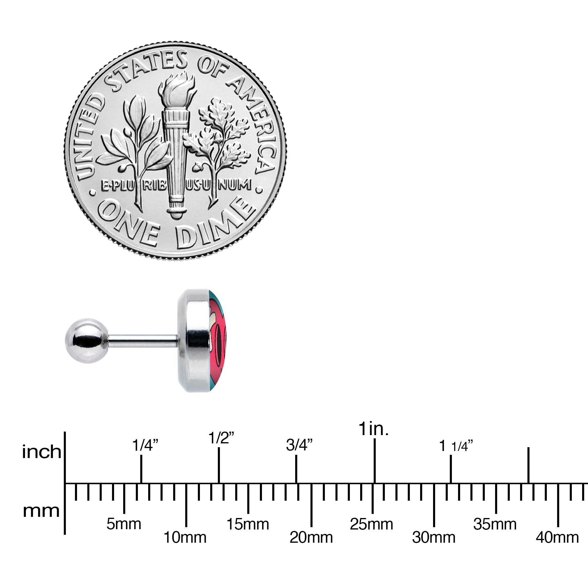 BodyCandy 16G 1/4 Heartbreak Bandaged Heart Cartilage Tragus Earring by Onyx O — size reference