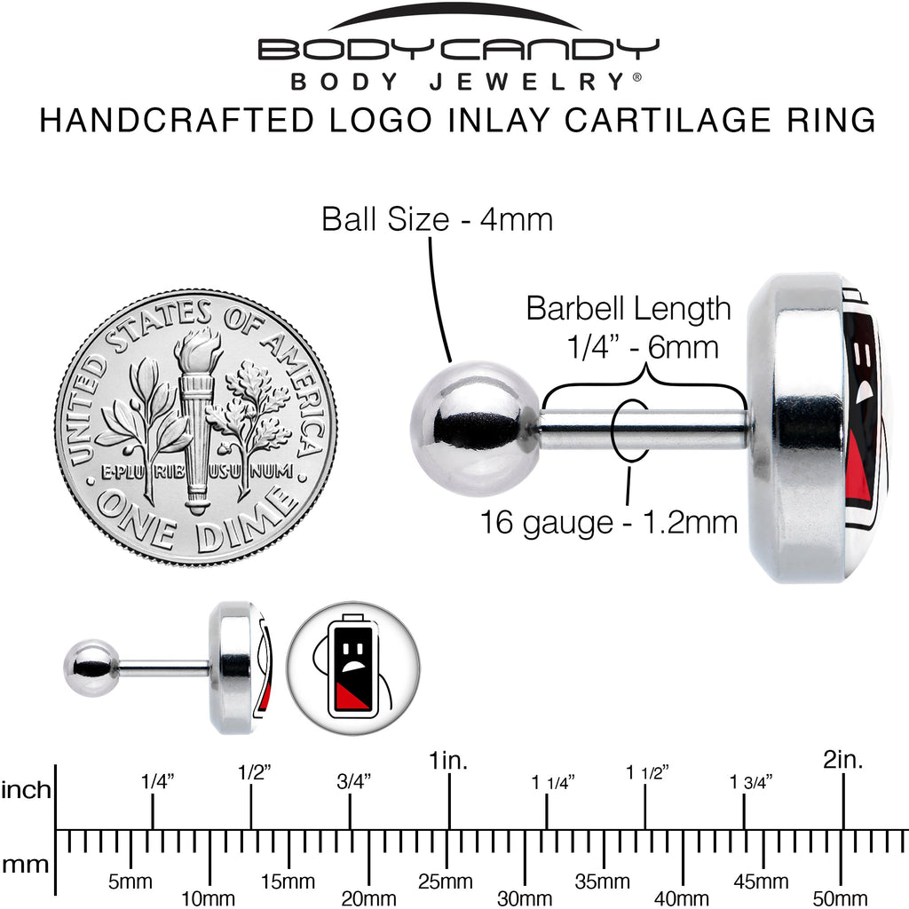 BodyCandy 16G 1/4 Battery Empty Cartilage Tragus Earring by Onyx O — alternative angle