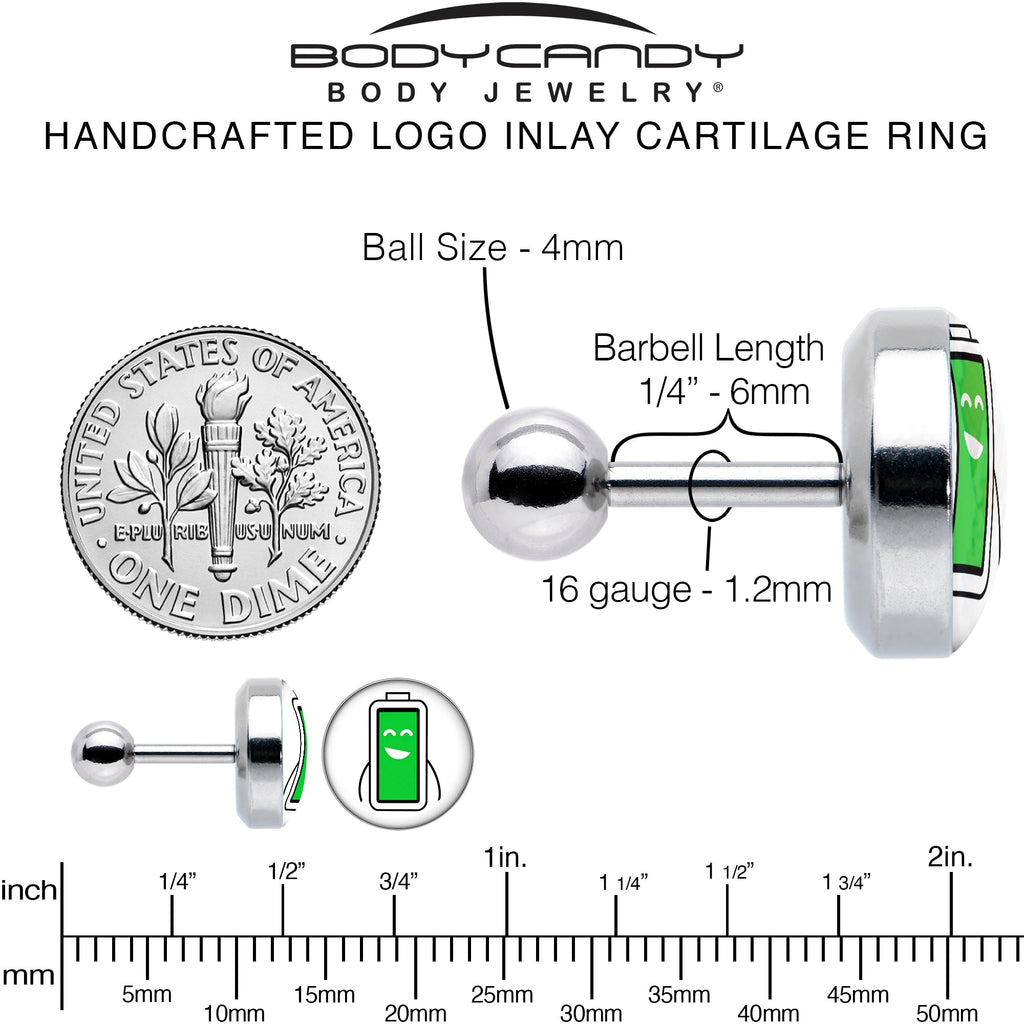 BodyCandy 16G 1/4 Battery Full Cartilage Tragus Earring by Onyx O — alternative angle