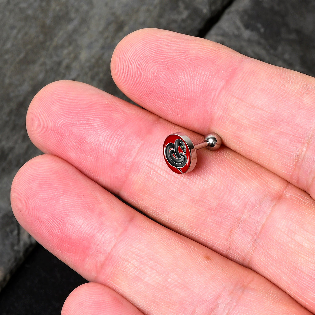 BodyCandy 16G 1/4 Black Snake Cartilage Tragus Earring by Onyx O — detail close-up