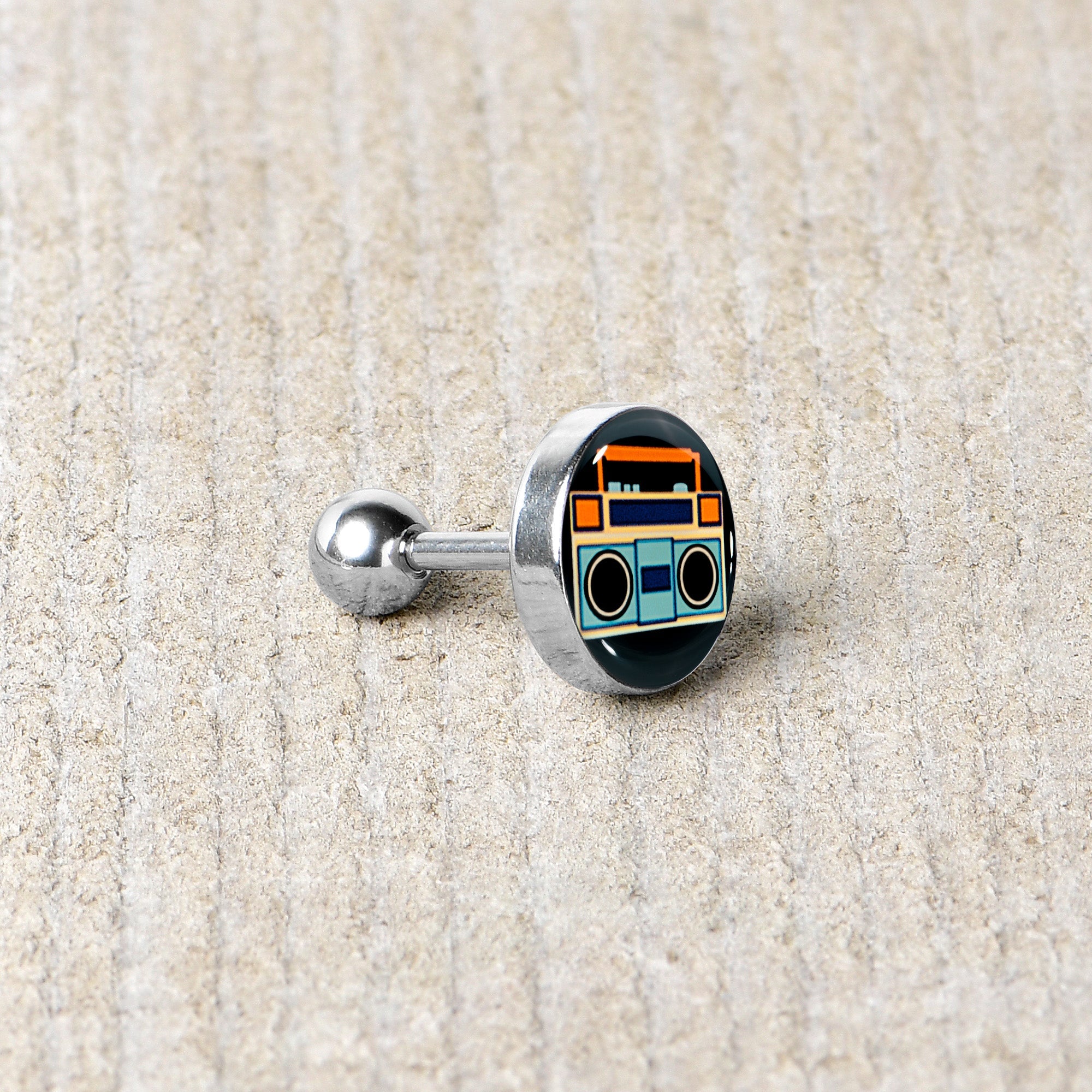 BodyCandy 16G 1/4 Retro Boombox Cartilage Tragus Earring by Onyx O — back view