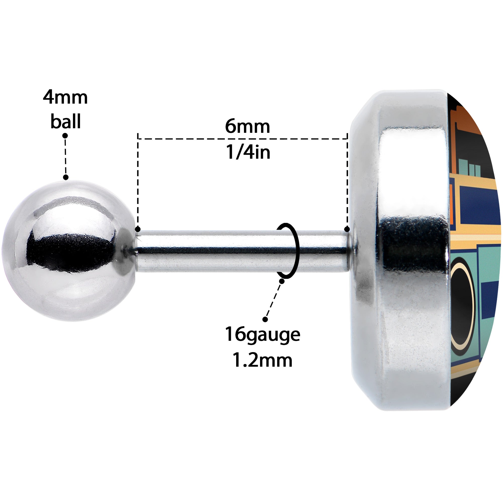 BodyCandy 16G 1/4 Retro Boombox Cartilage Tragus Earring by Onyx O — in-use photo