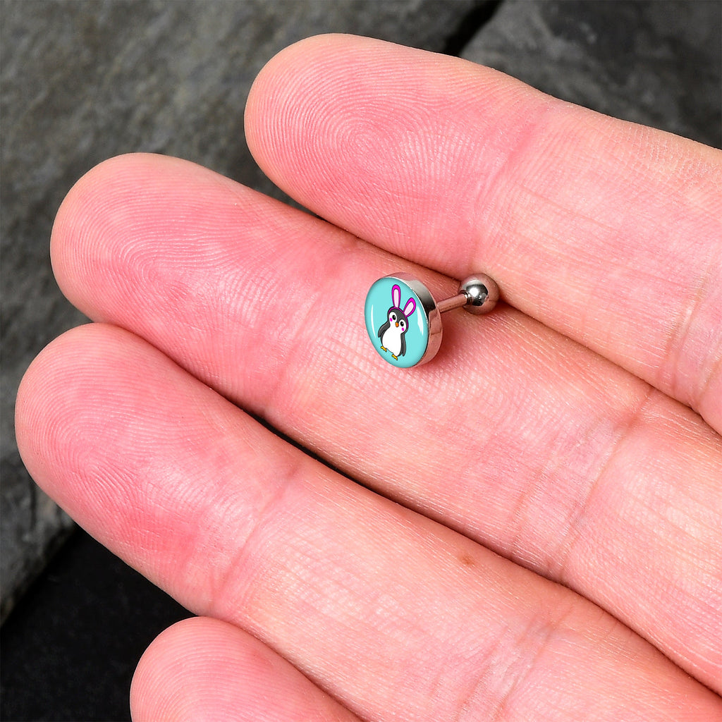 BodyCandy 16G 1/4 Bunny Penguin Cartilage Tragus Earring by Onyx O — detail close-up