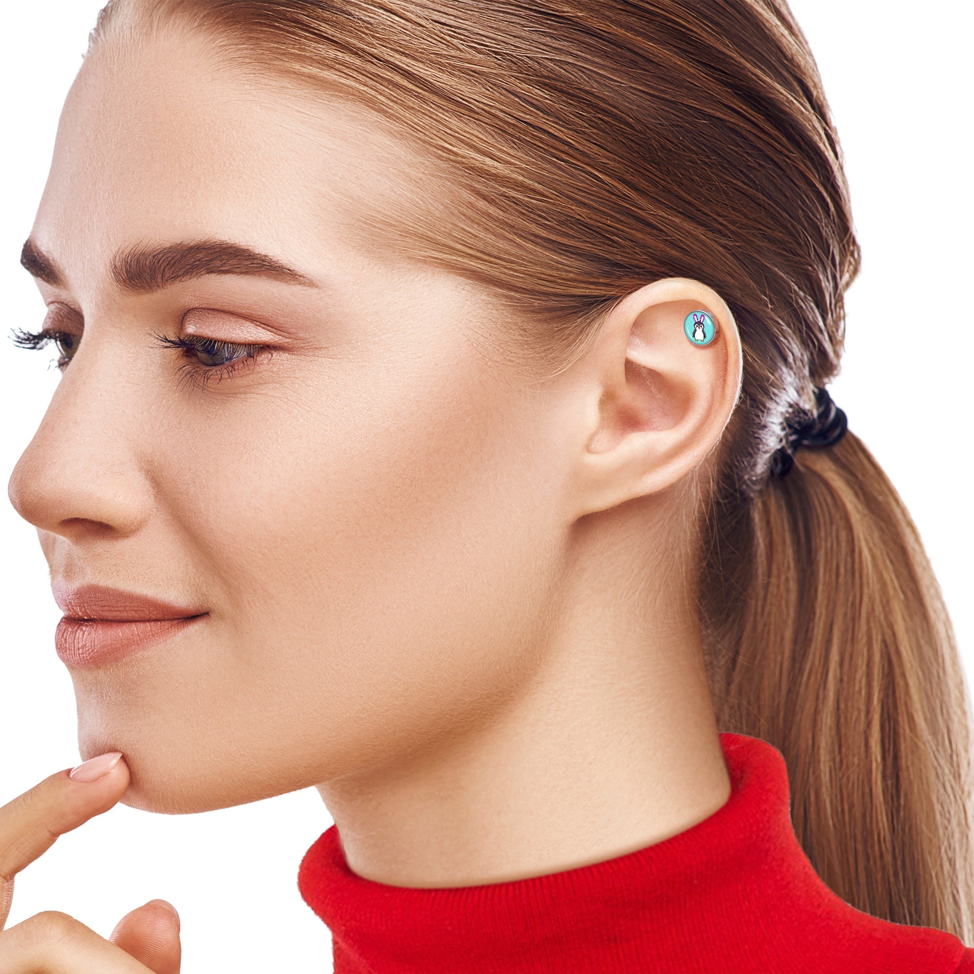 BodyCandy 16G 1/4 Bunny Penguin Cartilage Tragus Earring by Onyx O — lifestyle context
