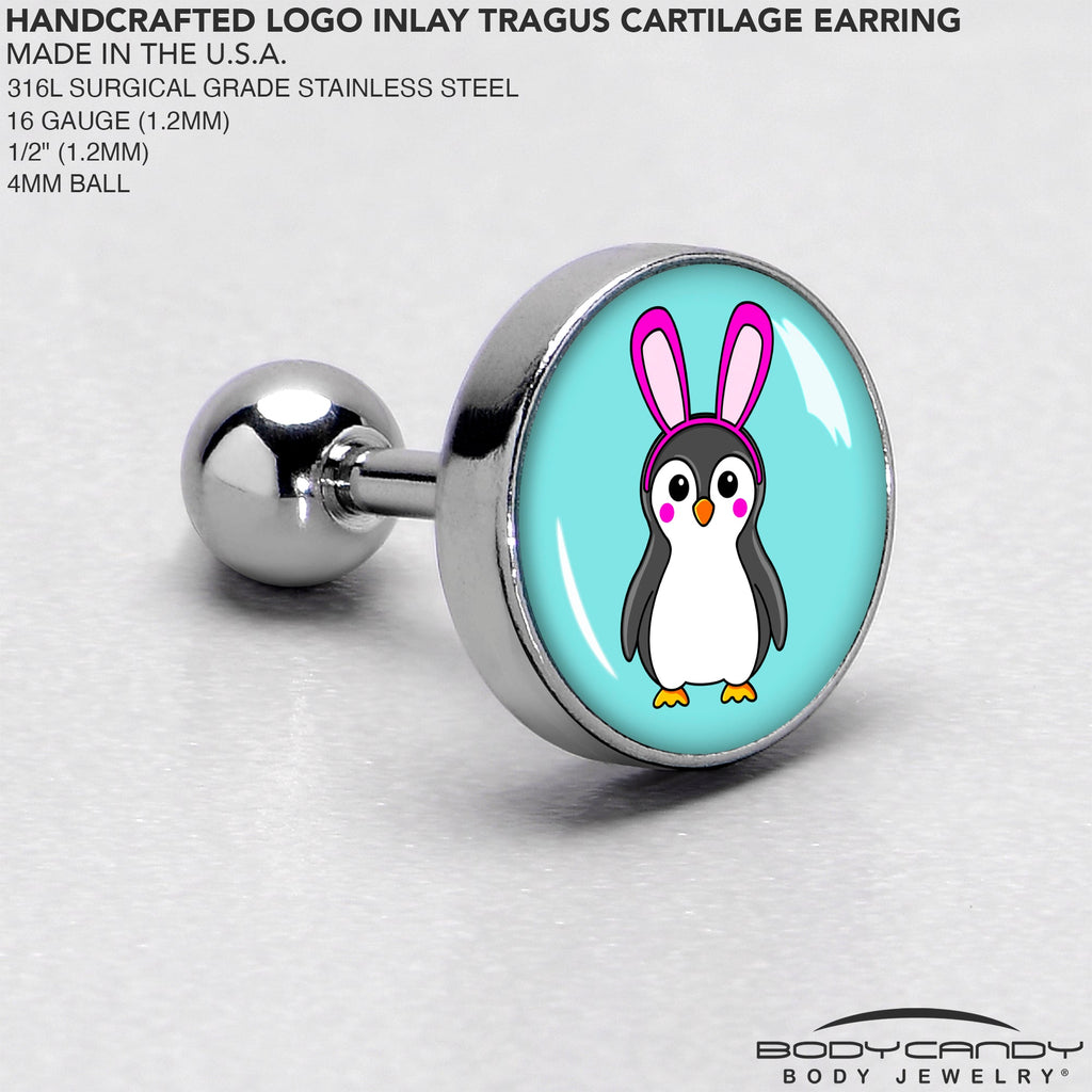 BodyCandy 16G 1/4 Bunny Penguin Cartilage Tragus Earring by Onyx O — side view