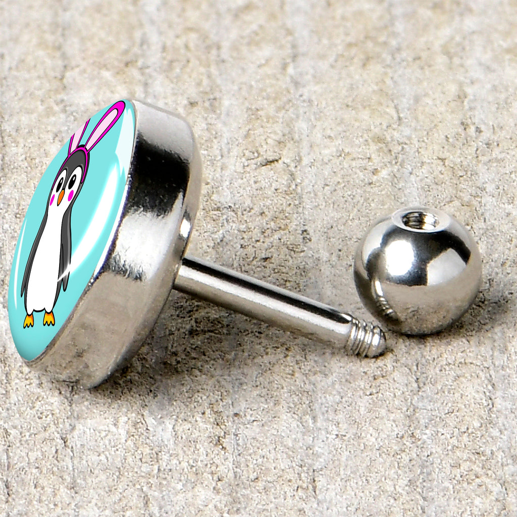 BodyCandy 16G 1/4 Bunny Penguin Cartilage Tragus Earring by Onyx O — back view